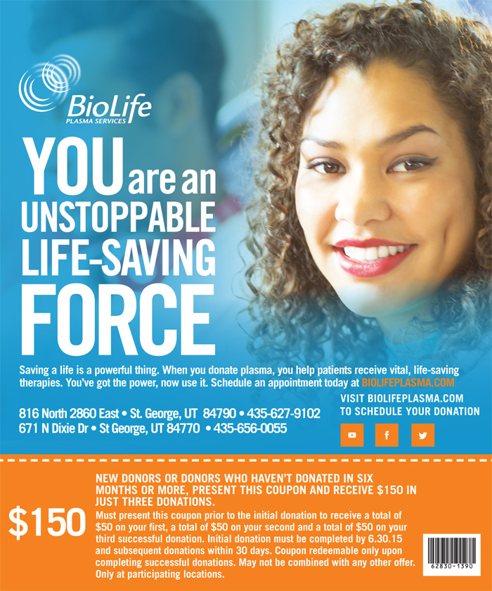 Deal of the Day Receive 150 in just three donations at Biolife The