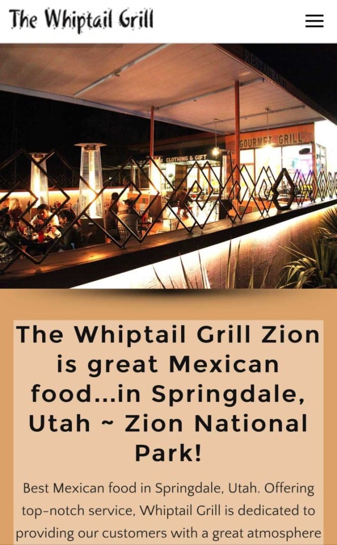 Responsive website for Whiptail Grill Zion Springdale, Utah