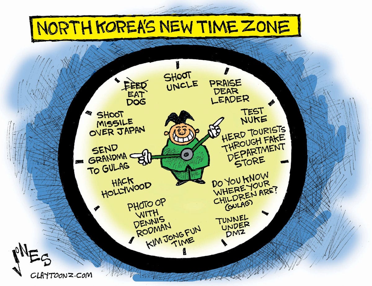 CARTOON: 'North Korea's New Time Zone' by Clay Jones