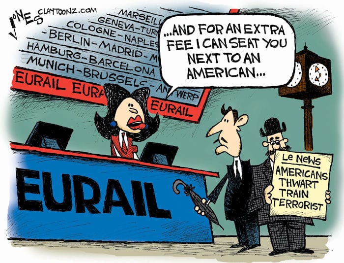 Cartoon Americans terrorist train