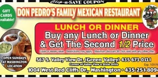 Mexican restaurant coupon St George | 1/2 off at Don Pedro’s in Dec. Mexican Restaurant coupon St George