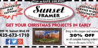 Art framing coupon St. George: 20% off at Sunset Framer in December art framing coupon St. George