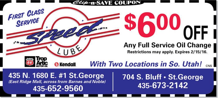 Oil Change Coupon St. George | Speed Lube oil change coupon St. George