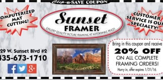 Art framing coupon St. George: 20% off at Sunset Framer in January Art Framing coupon St George | Sunset Framer