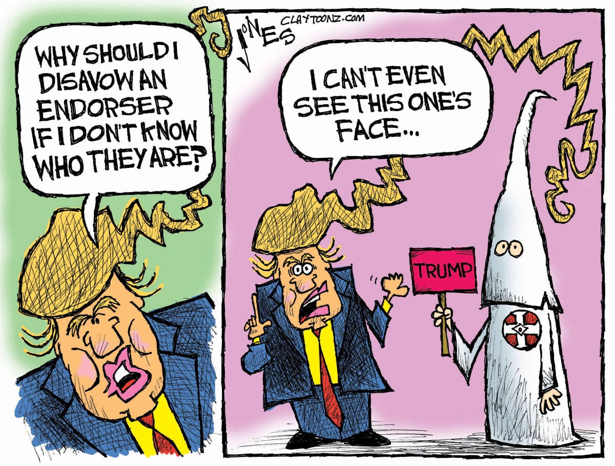 cartoon claytoonz Clay Jones Trump Looks Under the Hood