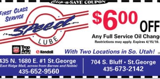 Oil Change Coupon St. George: $6 off any full-service oil change at Speed Lube in March Oil Change Coupon St. George
