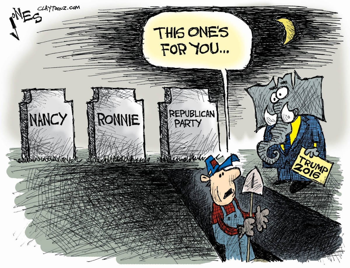political cartoon Nancy Reagan funeral Republical Party