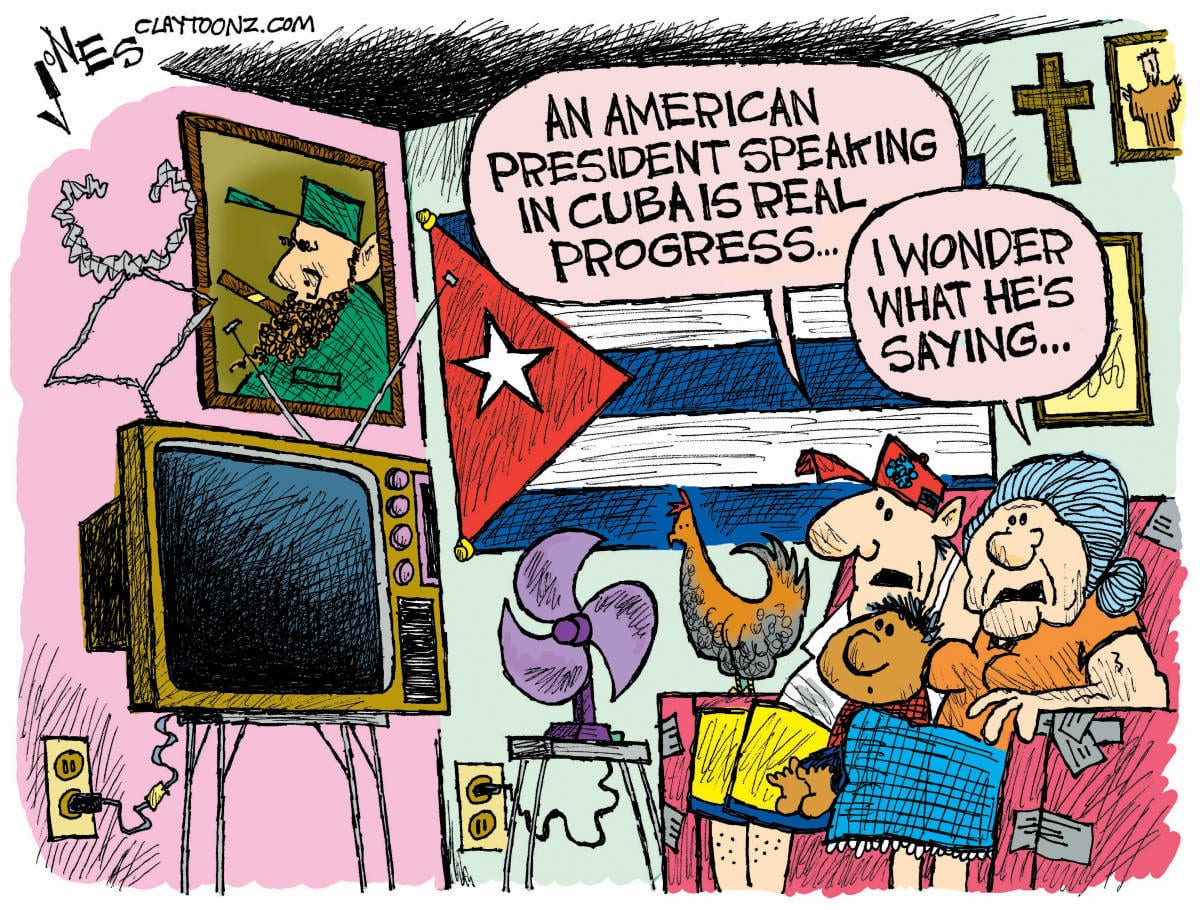 political cartoon Obama Cuba embargo