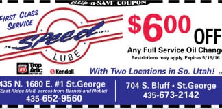 Oil Change Coupon St. George: $6 off any full-service oil change at Speed Lube in April Oil Change Coupon St. George