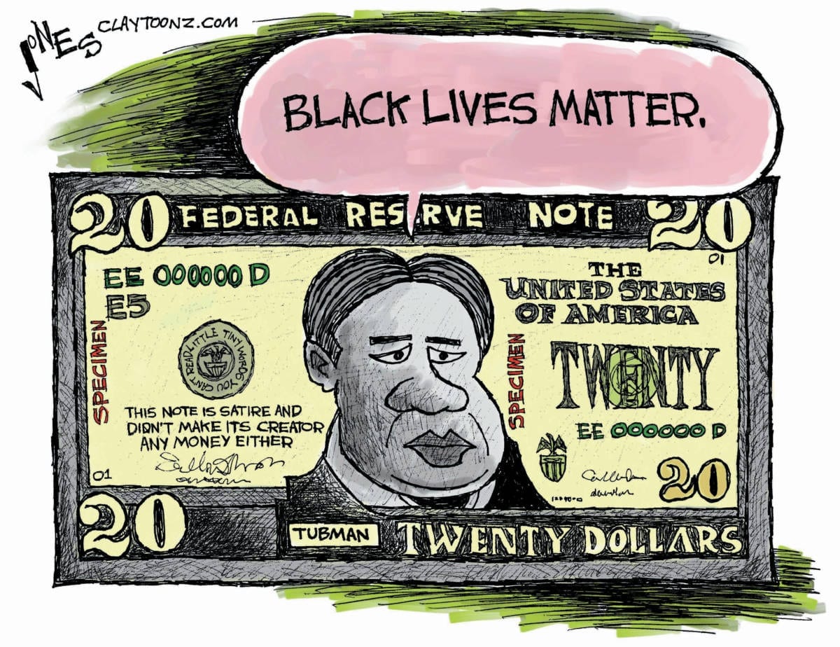 political cartoon $20 bill Harriet Tubman