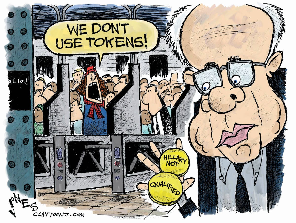 Bernie Sanders subway political cartoon
