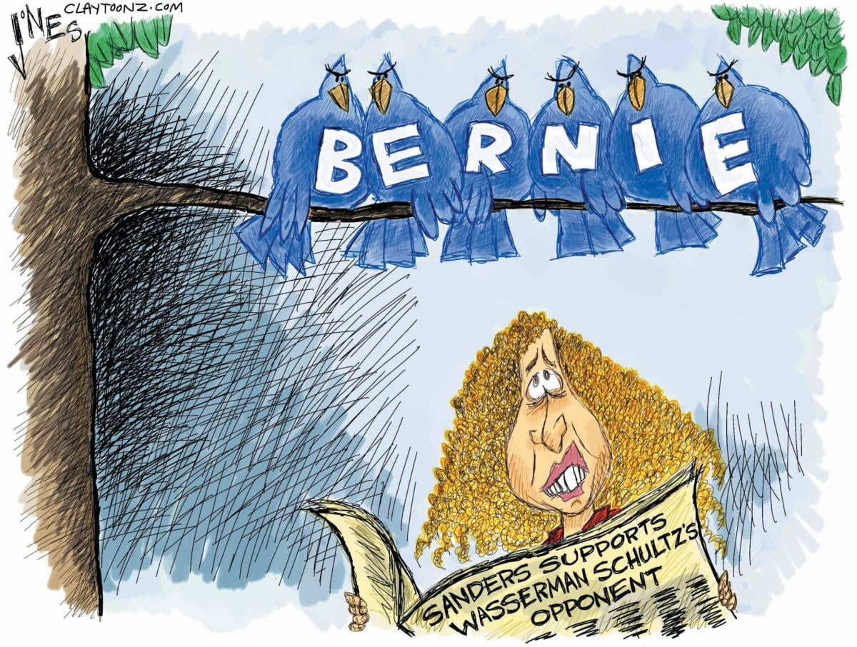 Bernie Sanders Debbie Wasserman Schultz political cartoon