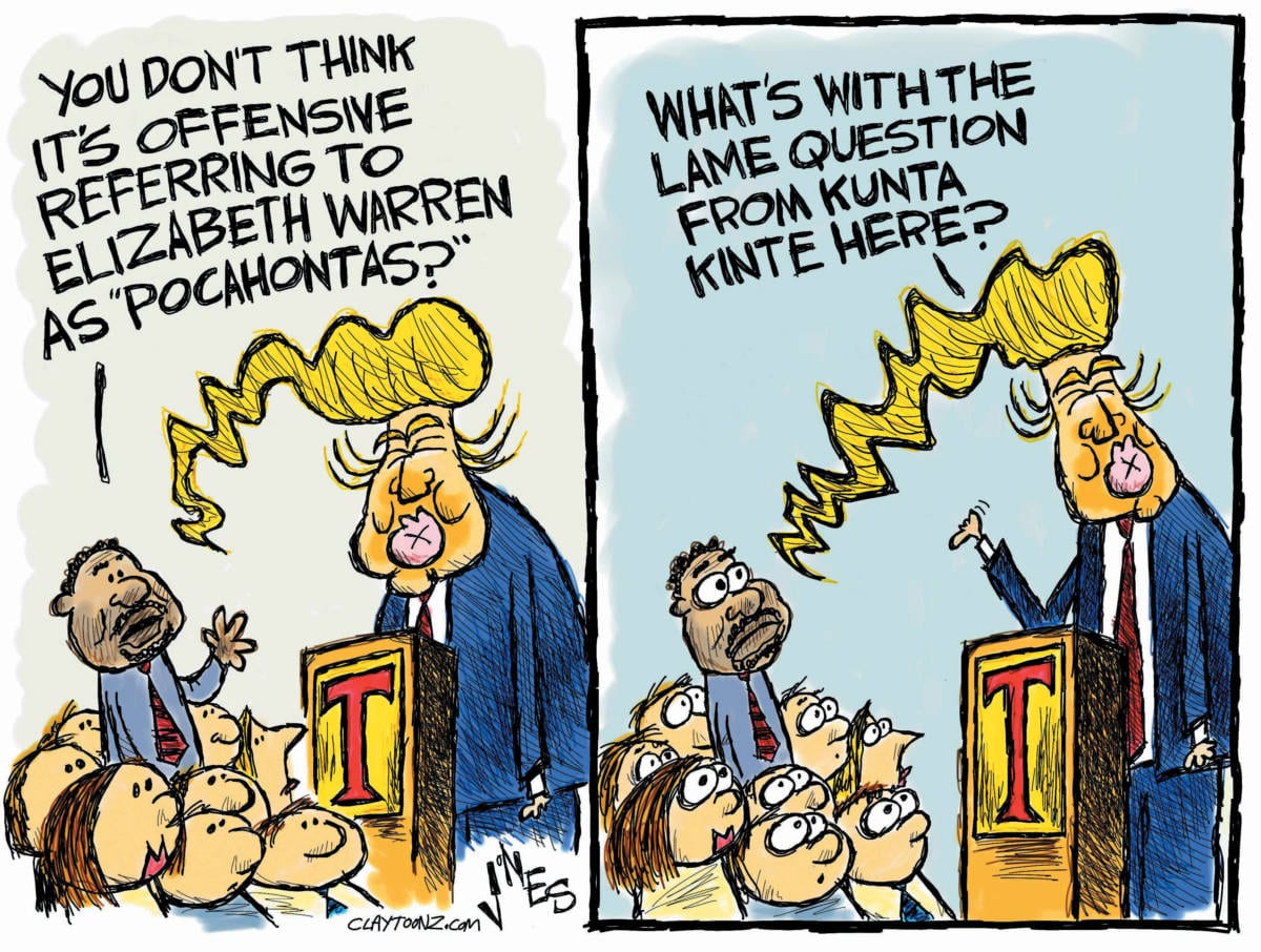 Donald Trump Elizabeth Warren Pocahontas political cartoon