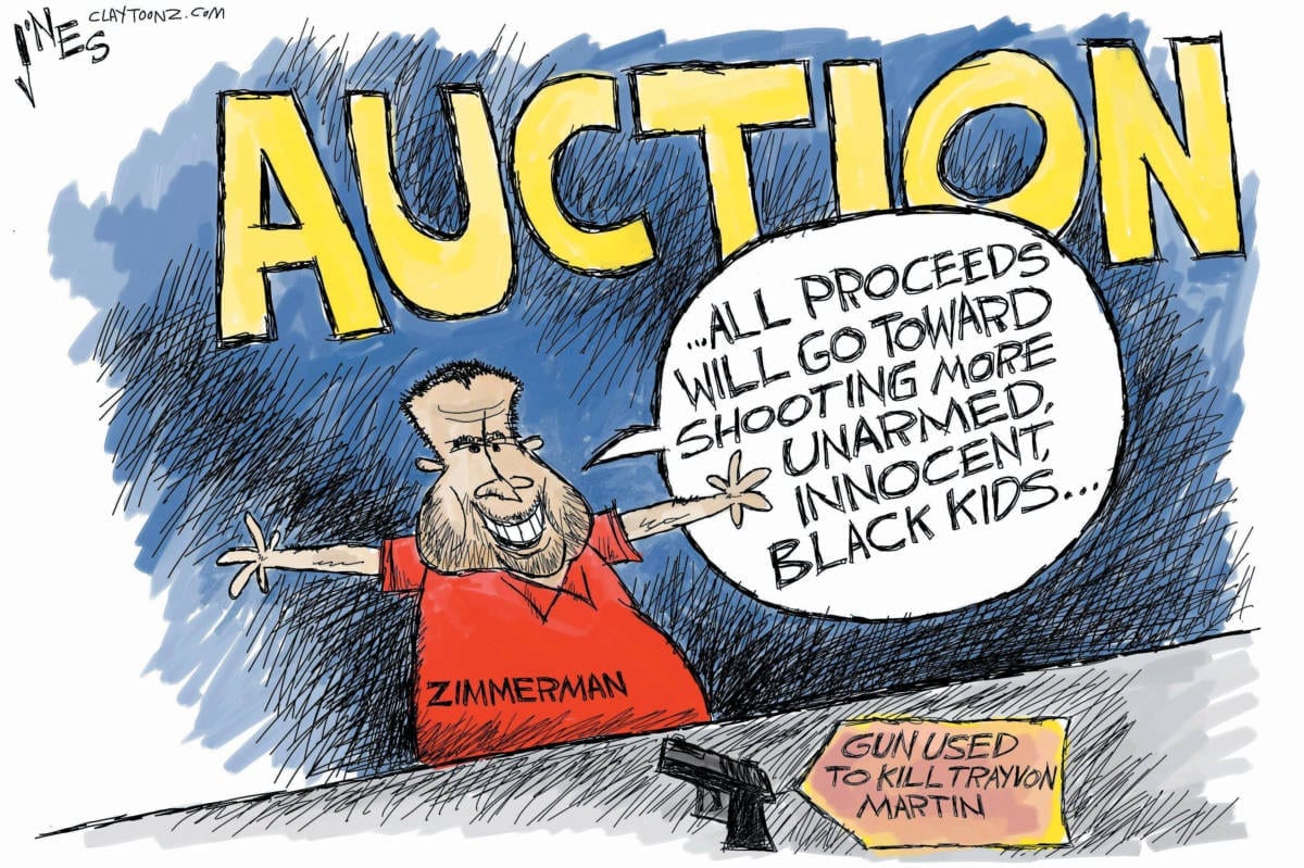 Zimmerman auction political cartoon