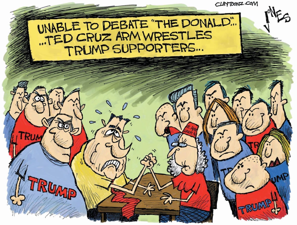 political cartoon Ted Cruz child heckler spanking