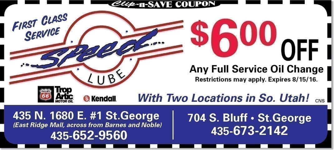 Oil Change Coupon St. George Speed Lube southern Utah