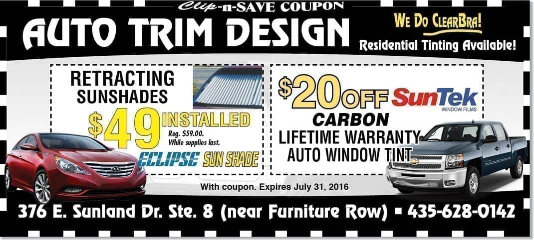 Vehicle Tinting St George southern Utah auto trim design coupon