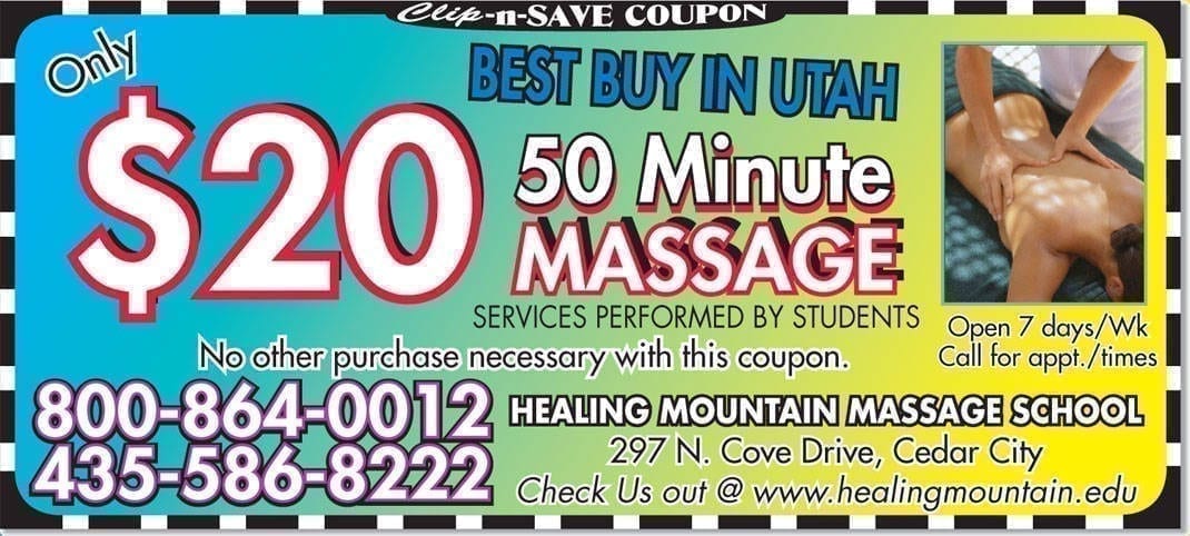 Healing Mountain Massage School coupon Cedar City Utah