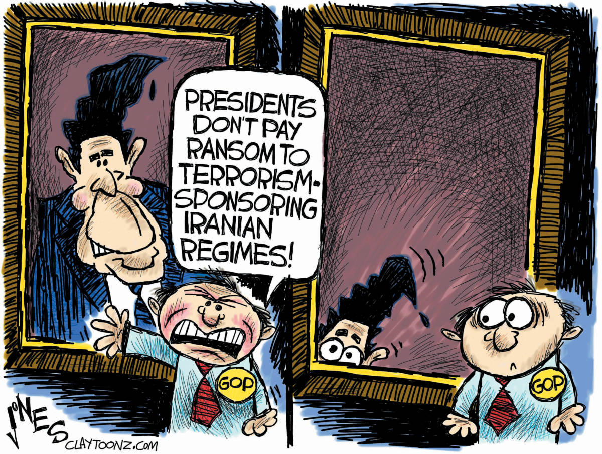 iran hostages ransom political cartoon