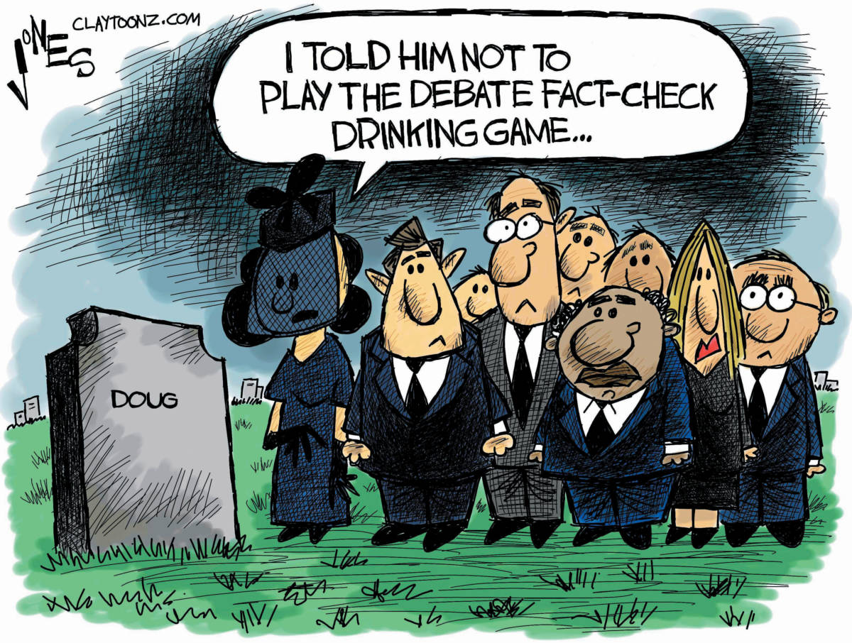 hillary clinton donald trump debate drinking game political cartoon