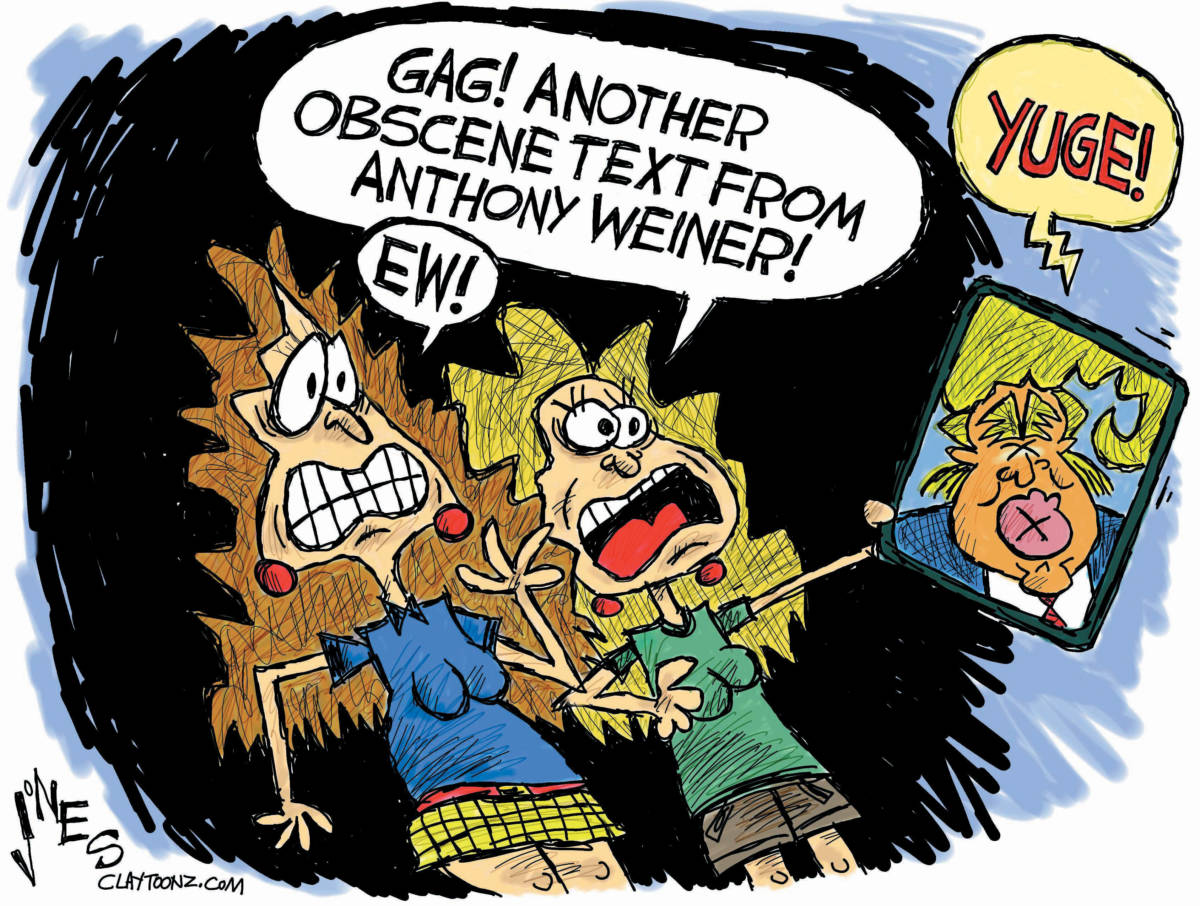 sexting anthony weiner donald trump huma abedin political cartoon