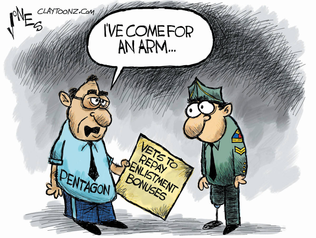 national guard enlistment bonuses political cartoon