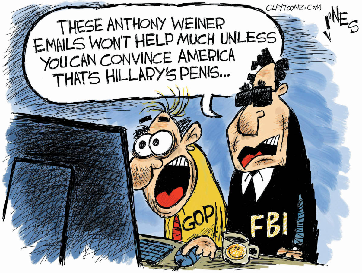 anthony weiner huma abedin hillary clinton fbi email political cartoon