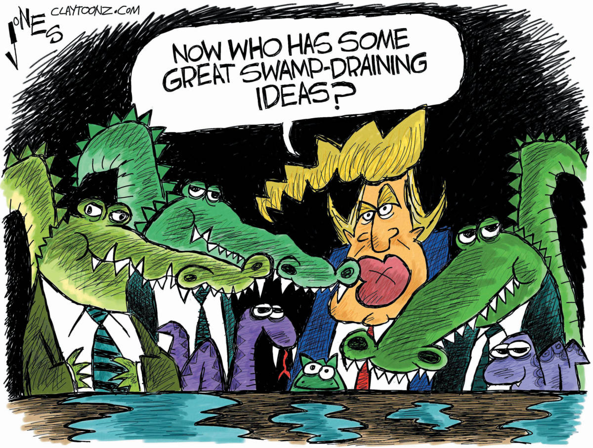 political cartoon drain the swamp