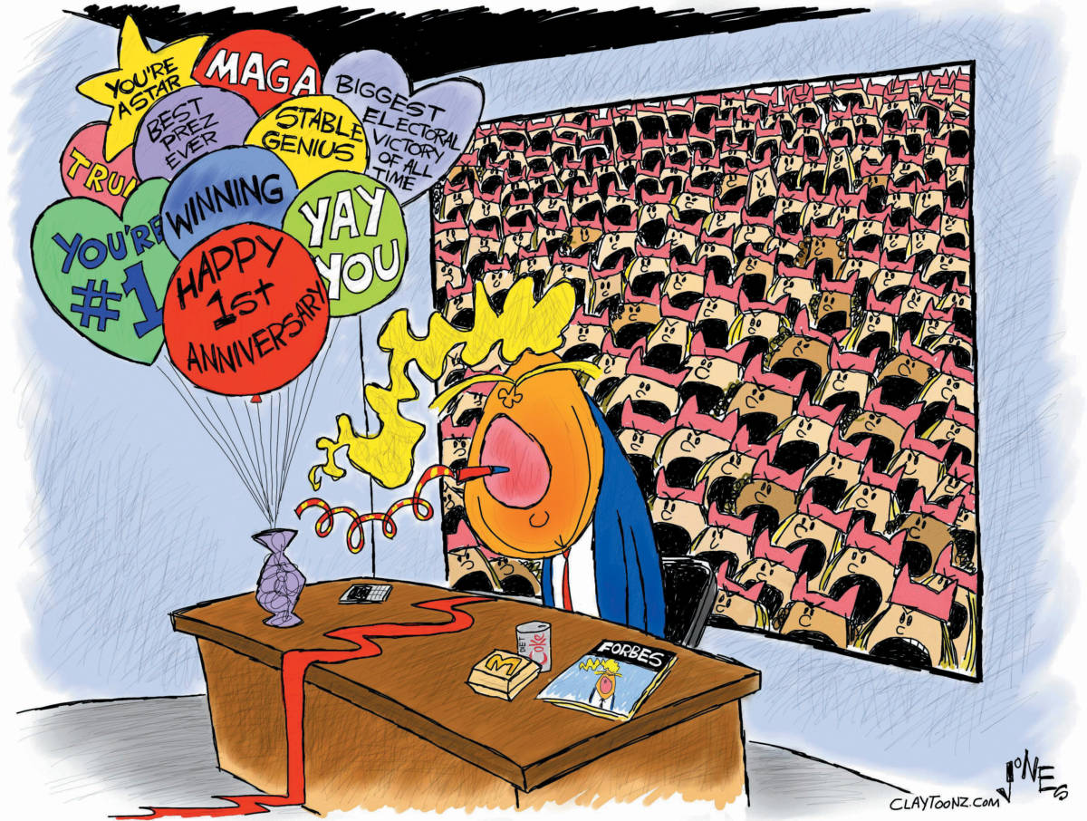 Cartoon: "Happy Trumpiversary"