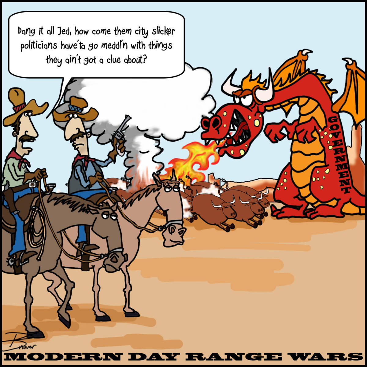 Cartoon: "Modern Day Range Wars"