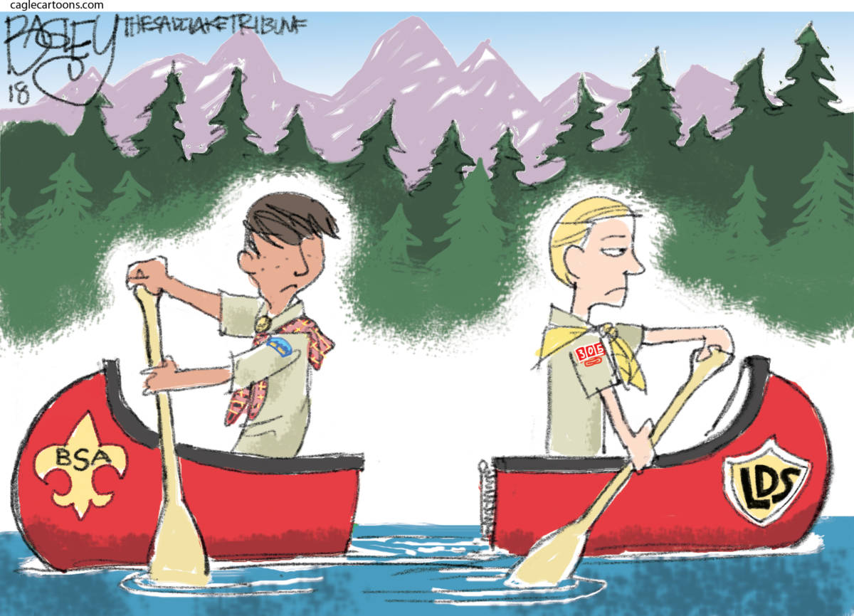 Cartoon: Mormons vs. Boy Scouts By Pat Bagley, courtesy of Cagle Cartoons
