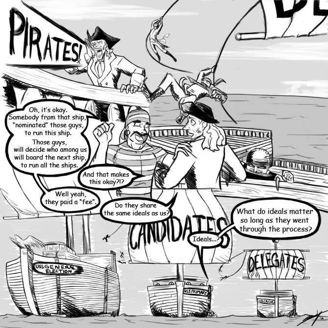 Cartoon: "Political Pirates" By Chad Ginsburg, Skroder Comics