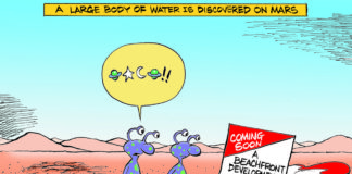 Water on Mars, cartoon by Bruce Plante Water on Mars, cartoon by Bruce Plante