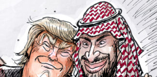 Trump and Prince Mohammed Trump and Prince Mohammed, Adam Zyglis, southern Utah, Utah, St. George, The Independent, jamal khashoggi, saudi arabia, prince mohammed, mohammed bin salman, trump, white house, journalist, washington post, arms deal, money, bone saw, murder, turkey, middle east