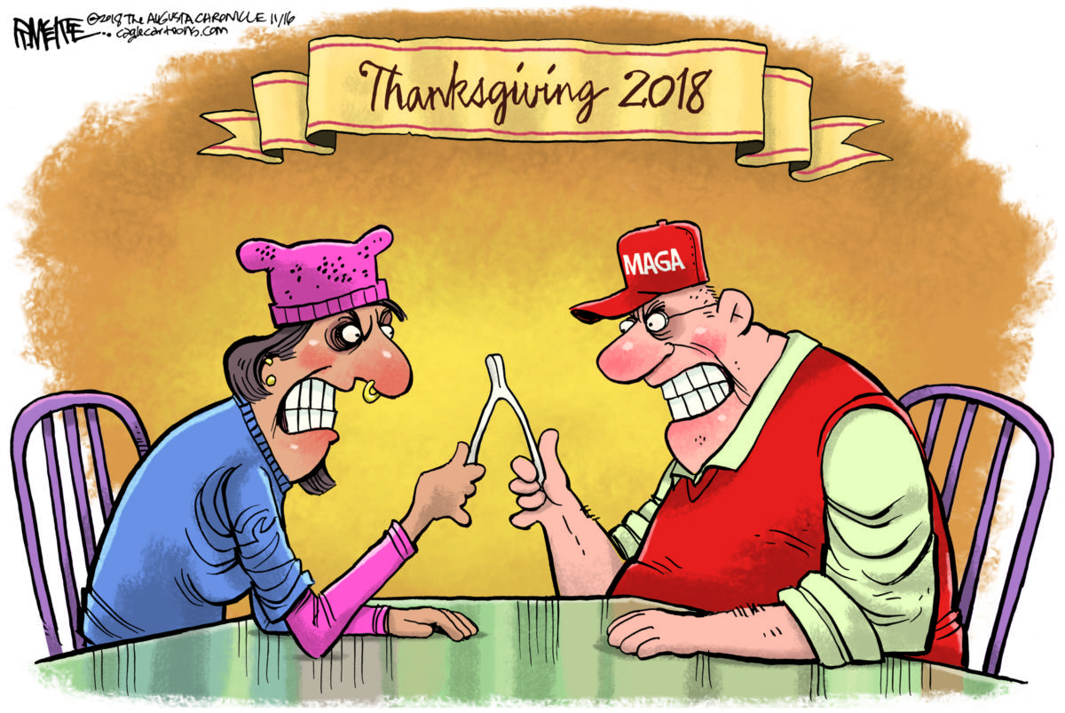Thanksgiving 2018 Wishbone, Rick McKee, southern Utah, Utah, St. George, The Independent, Thanksgiving, wishbone, Trump, MAGA, conservative, liberal, progressive, women, divisive, divide, midterm, election