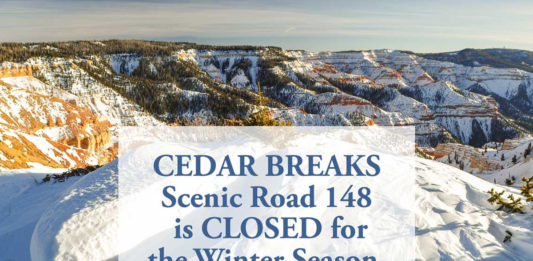 State Route 148, the scenic road through Cedar Breaks National Monument connecting Utah Highways 14 and 143, has closed for the winter.