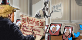 Trump Democrats Resolutions Trump Democrats Resolutions, Sean Delonas, New Years Resolutions, Donald Trump, Democrats, Wall, Block, Politics,