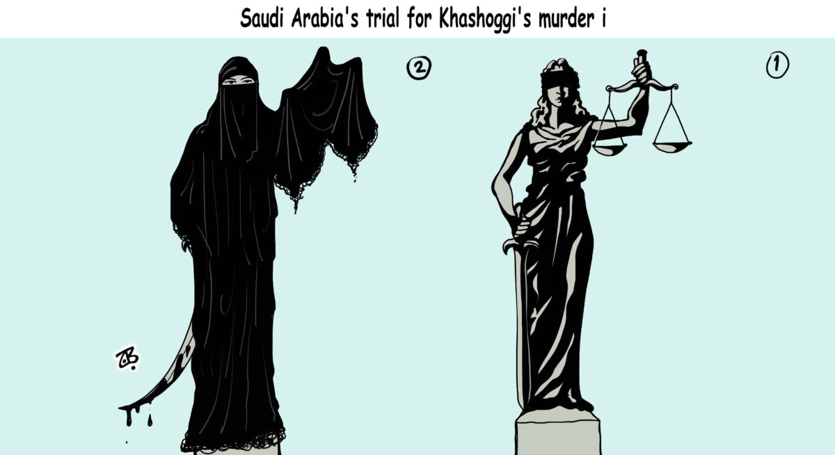 Saudi trial for Khashoggi, Emad Hajjaj, southern Utah, Utah, St. George, The Independent, khashoggi,trial,lady justice,murder,statue,hijab,