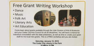Free grant workshop offered in Cedar City Do you need more information about grants? Come to a free grant workshop. offered by the Cedar City Arts Council and Utah Arts and Museums.