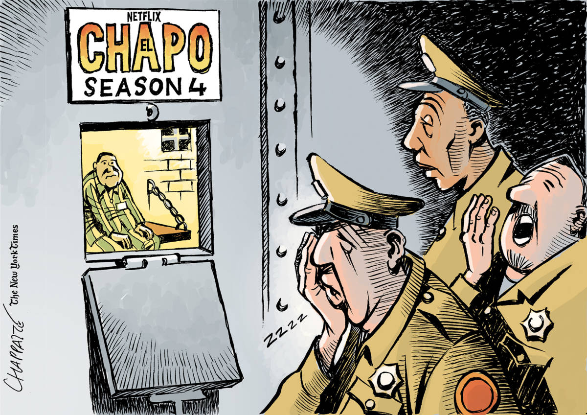 El Chapo behind bars, Patrick Chappatte, southern Utah, Utah, St. George, The Independent, Drug, El Chapo, internet, justice, Mexico, Netflix, Prison, Television, Traffic, USA