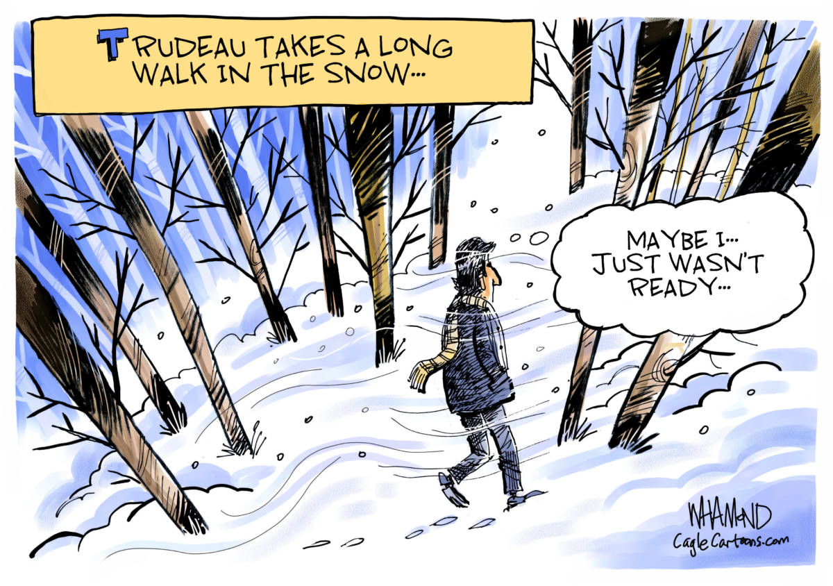 Trudeau Takes a Long Walk in the Snow, Dave Whamond, southern Utah, Utah, St. George, The Independent, Justin Trudeau,long walk in the snow,Pierre Trudeau,calls for PM to resign,SNC-Lavalin scandal,LavScam,JWR devastating testimony,Liberal bumbling,Gerald Butts,national outrage,leadership review,Wernick,Telford,Judy Wilson-Raybould