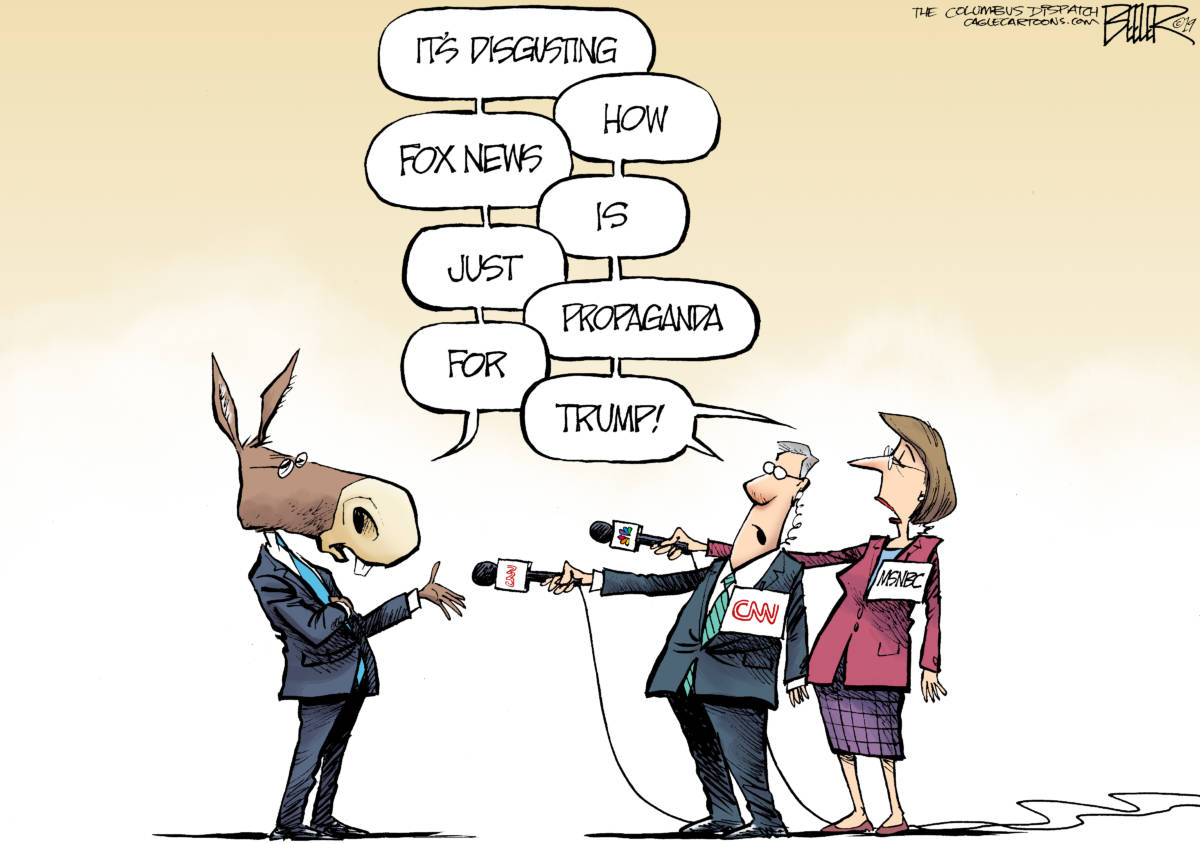 Democrats and Fox News, Nate Beeler, southern Utah, Utah, St. George, The Independent, democrats,democratic party,donkey,fox news,cnn,msnbc,cable news,media,bias,conservative,liberal,propoganda,donald trump,president,network,tv,television,2020,debate,primary,presidential,