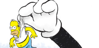 Mickey Mouse Eats Homer Simpson Mickey Mouse Eats Homer Simpson, Daryl Cagle, southern Utah, Utah, St. George, The Independent, Disney,Mickey Mouse,Fox,20th Century Fox,Fox Studios,The SImpsons,Homor Simpson,merger,Hollywood,Media,streaming,entertainment