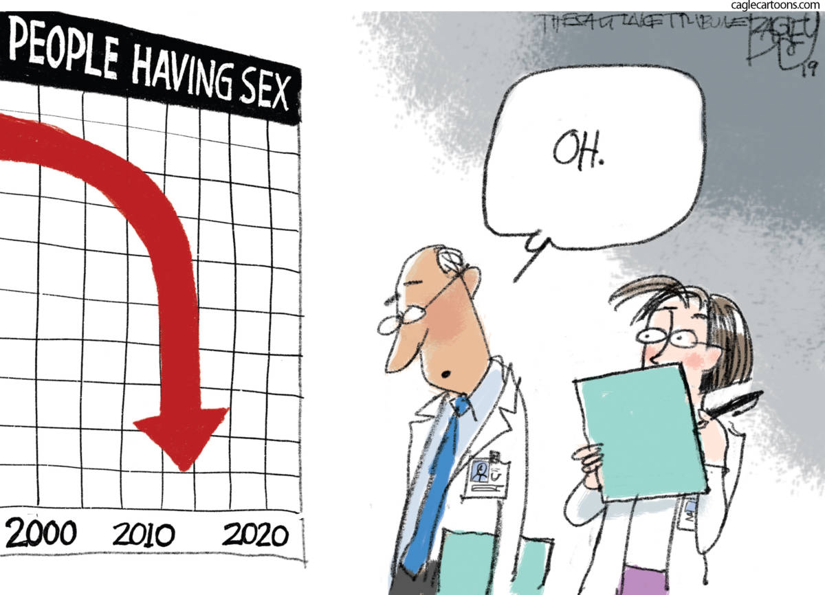 Troubling Downturn, Pat Bagley, southern Utah, Utah, St. George, The Independent, Sex, impotence, frequency, millennials, incels, history, sexual, celibate, coitus, flaccid, graph, chart, medicine, fertility