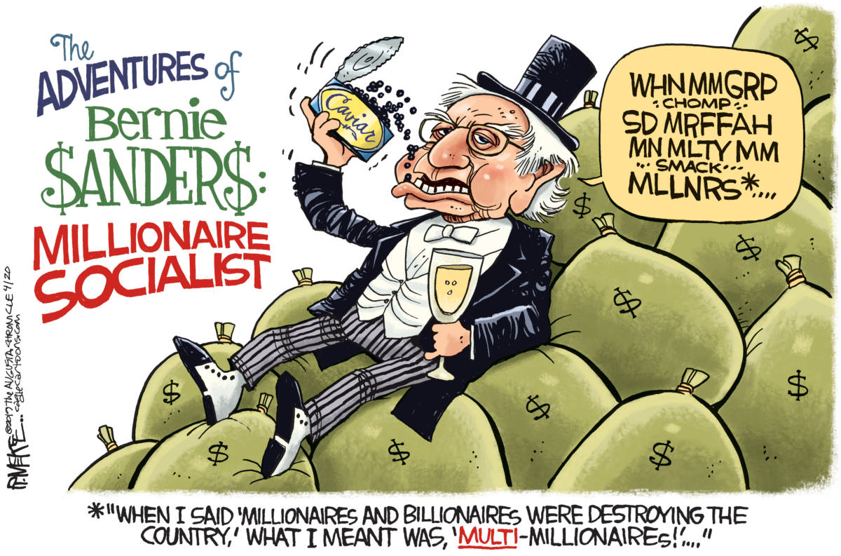 Bernie Sanders Millionaire Socialist, Rick McKee, southern Utah, Utah, St. George, The Independent, Bernie Sanders, 2020, presidential election, socialist, millionaire, one percenter,