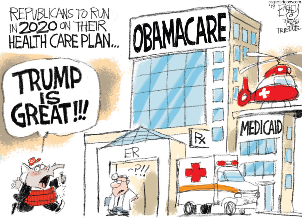 Trumpcare, Pat Bagley, southern Utah, Utah, St. George, The Independent, Rick Scott, Obamacare, ACA, health care, medicaid, medicare, GOP, Republicans, Trump, suicide bomber, suicide, bomber, repeal and replace