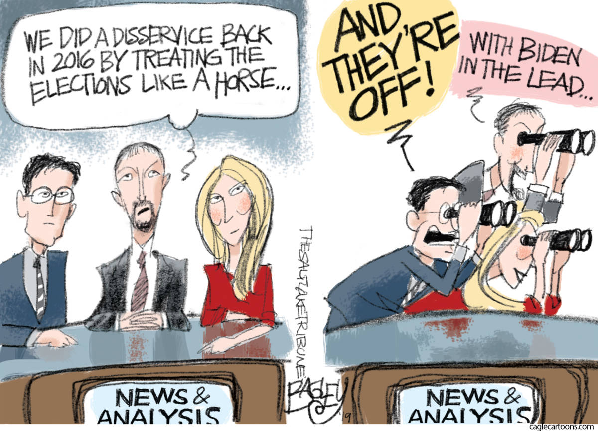 Horse Race, Pat Bagley, southern Utah, Utah, St. George, The Independent, Meet the Press, Chuck Todd, Nicolle Wallace, TV, commentary, analysis, news, fake news, horse race, elections, 2020, election, primaries, Democrats, Republicans, panels, Biden, MSM, talking heads