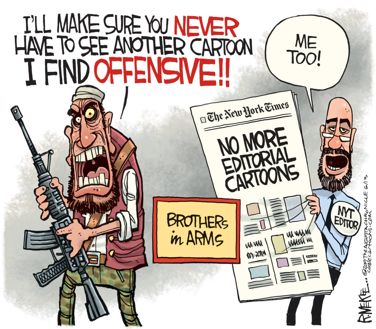 New York Times Kills Cartoons, Rick McKee, southern Utah, Utah, St. George, The Independent, New York Times, NYT, editorial cartoons, political cartoons, terrorist, Charlie Hebdo,