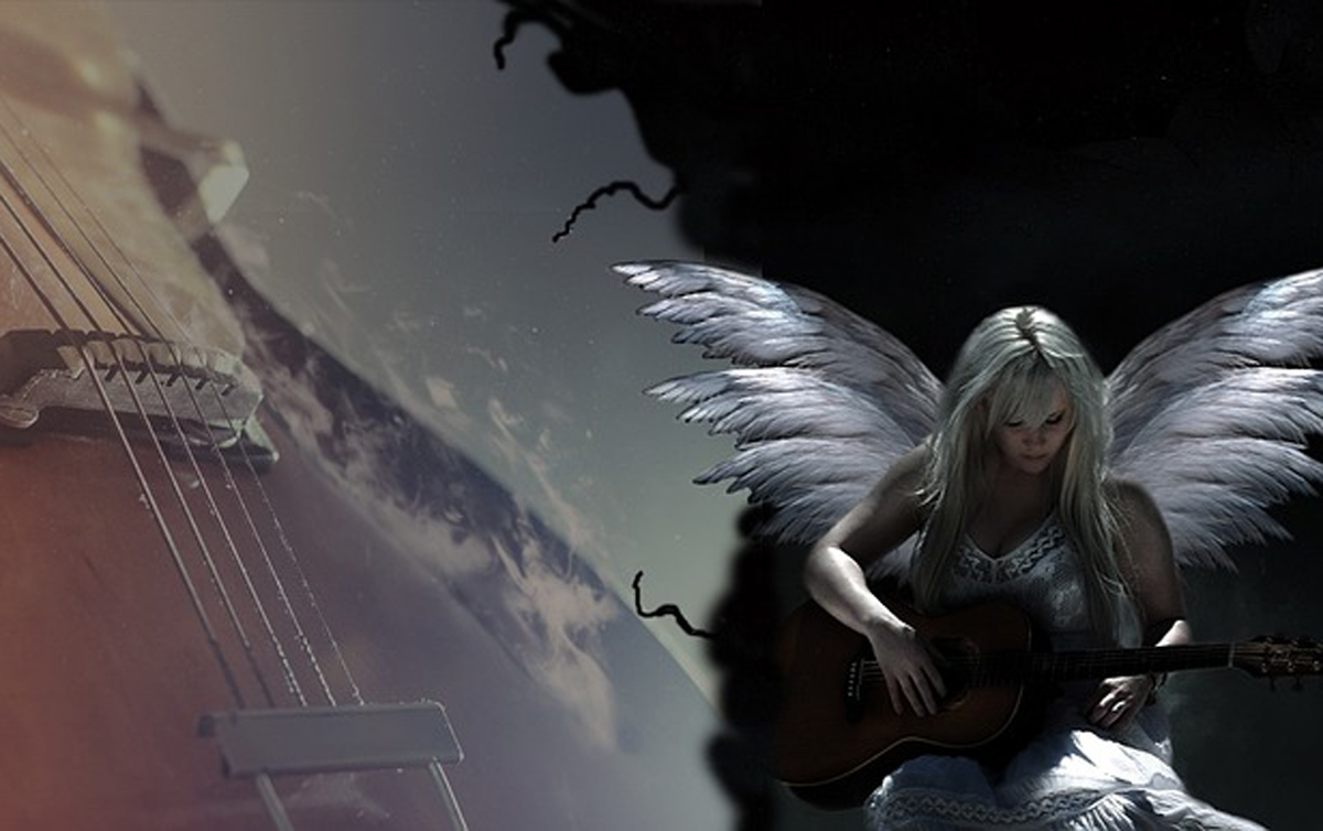 Музыка ангелов в современной обработке. Девушка ангел с гитарой. Гитарист с крыльями. Гитара с крыльями. Рок ангел.