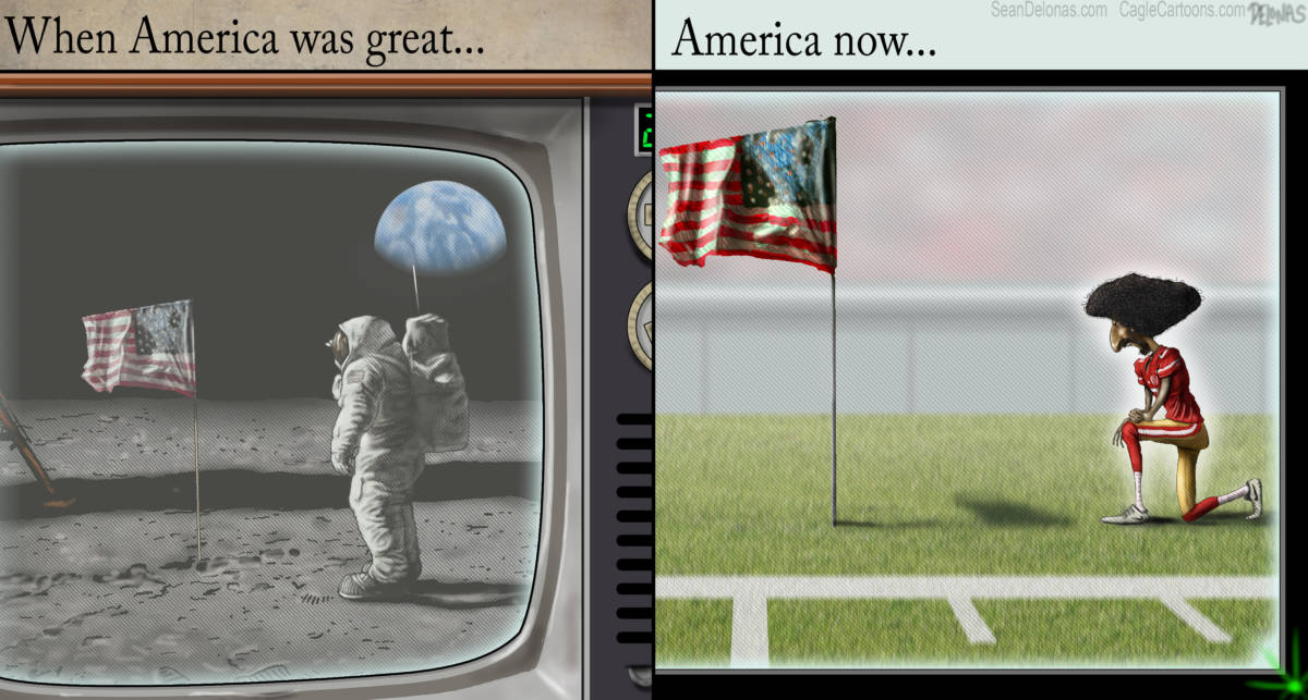 Apollo 11 and Colin Kaepernick, Sean Delonas, Apollo 11,50 years ago,Colin Kaepernick Flag Kneeling,Liberals,Nasa Moon